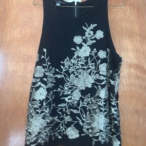 Alfani Sleeveless Black Tank Gold Embroidery XL